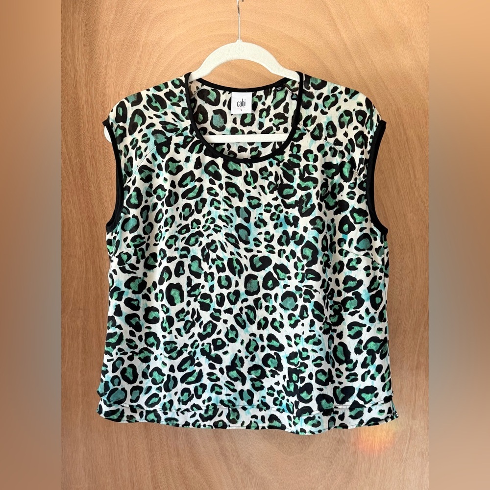 CAbi Jungle Top 3260 Cheetah Print Sleeveless Women’s Blouse Black Green Cream S